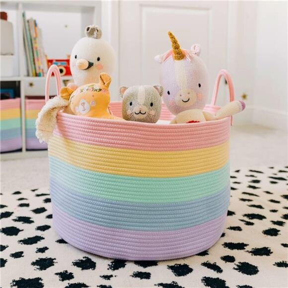 Cute Basket for Pastel Rainbow Classroom Decor 20x13, Toy Basket - Picture 2 of 7